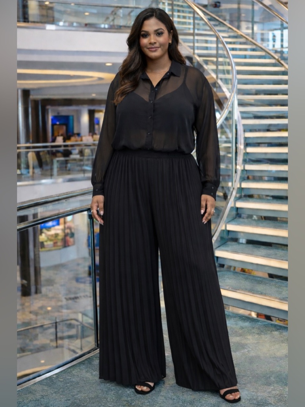Camille Le Vie Black Cleat Wide Leg Dress Pant 16